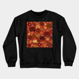 orange and yellow flowers on rust red Crewneck Sweatshirt